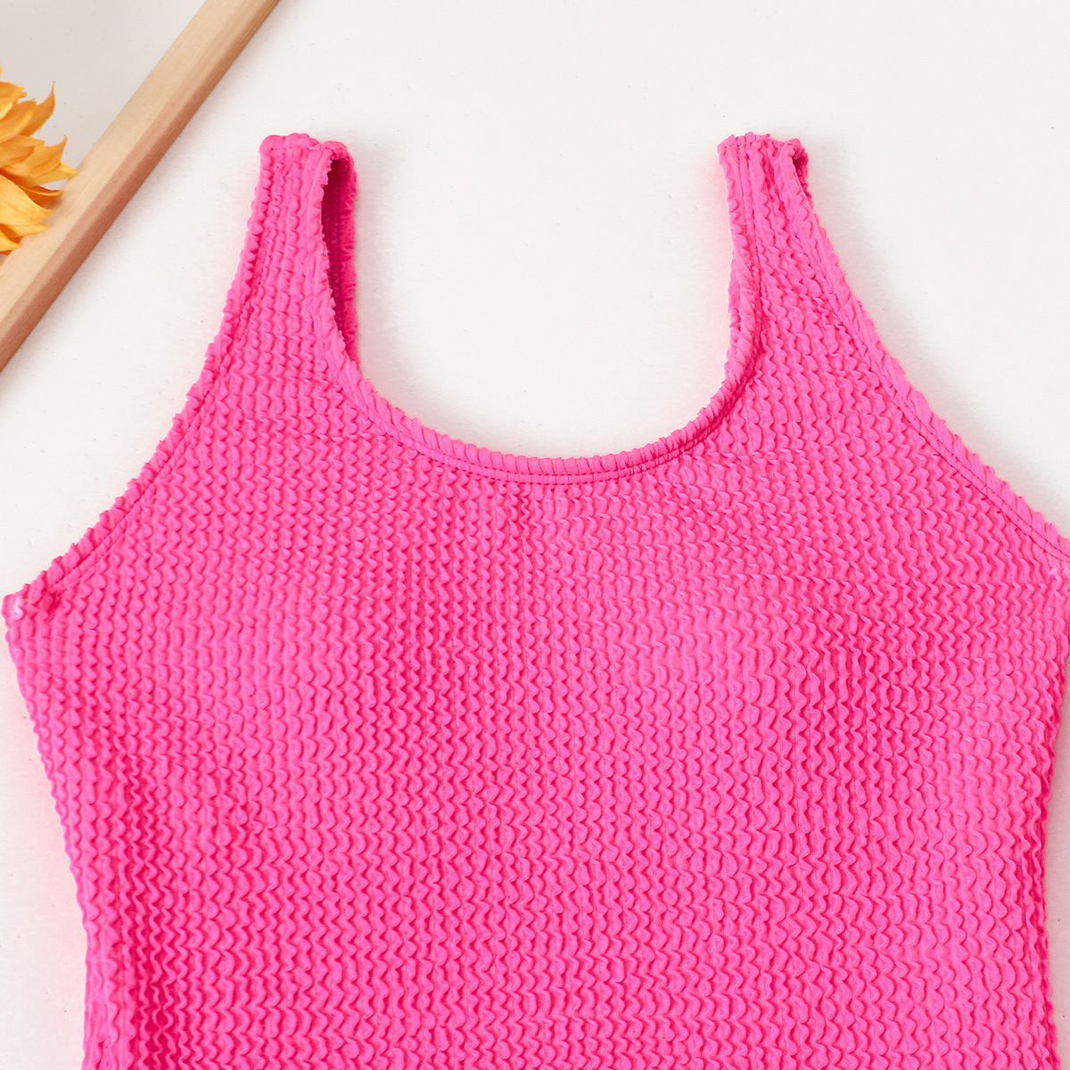 (image for) Girls Solid Textured One‑Piece Swimsuit Side Tie Kids Bathing Suit Children Swimwear 130‑160