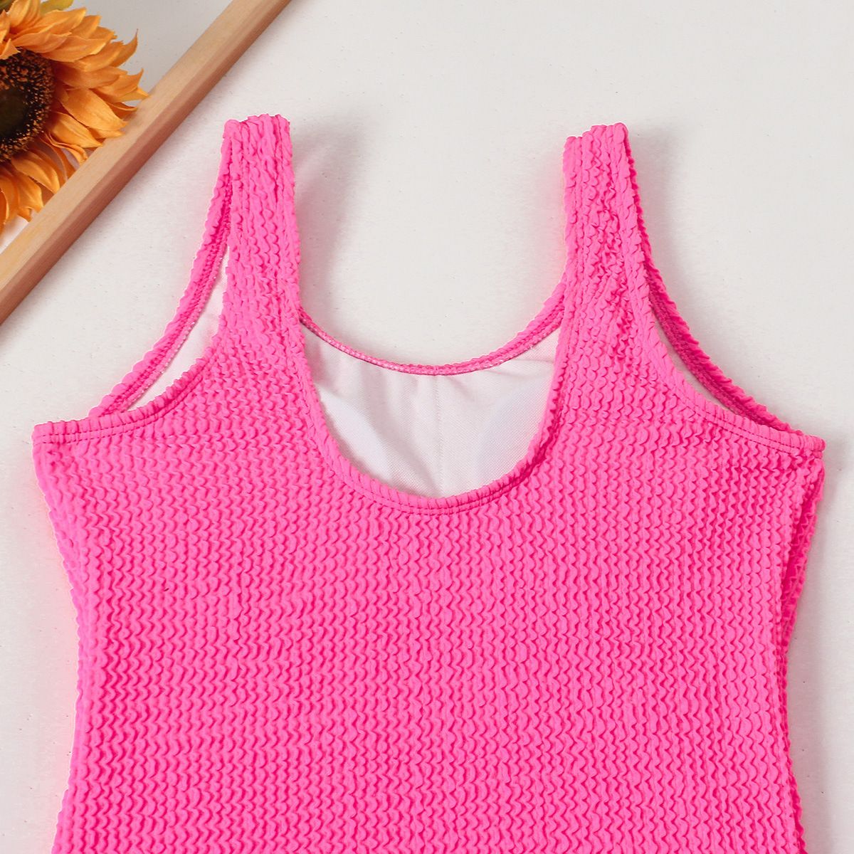 (image for) Girls Solid Textured One‑Piece Swimsuit Side Tie Kids Bathing Suit Children Swimwear 130‑160