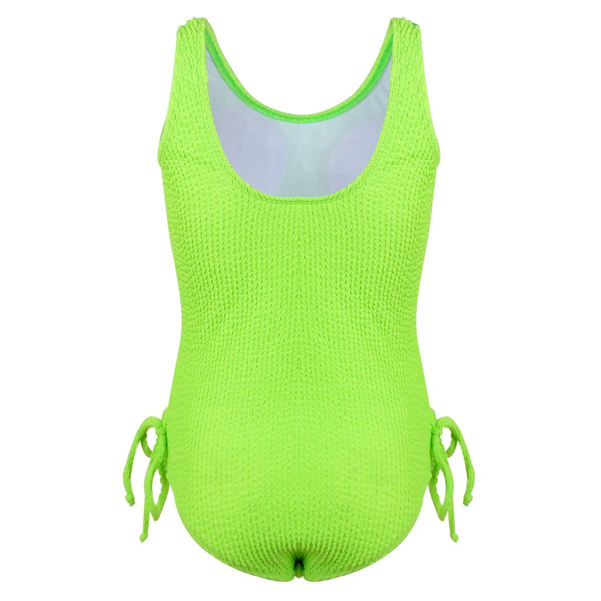 (image for) Girls Solid Textured One‑Piece Swimsuit Side Tie Kids Bathing Suit Children Swimwear 130‑160