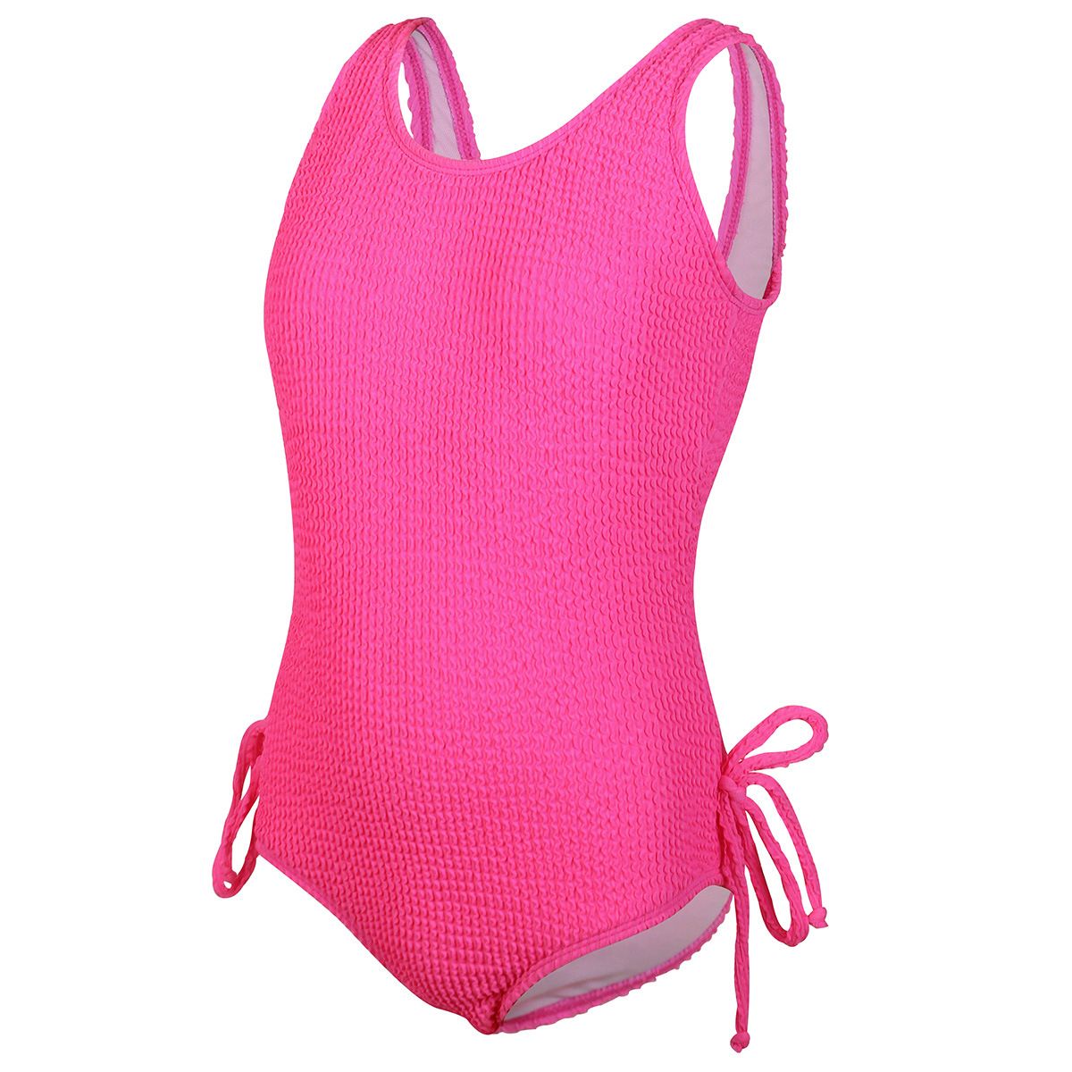 (image for) Girls Solid Textured One‑Piece Swimsuit Side Tie Kids Bathing Suit Children Swimwear 130‑160