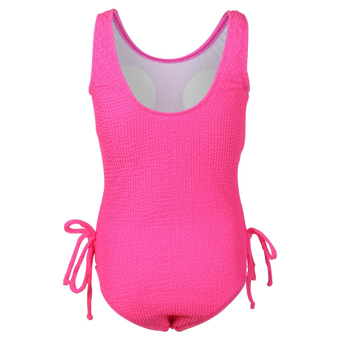 (image for) Girls Solid Textured One‑Piece Swimsuit Side Tie Kids Bathing Suit Children Swimwear 130‑160