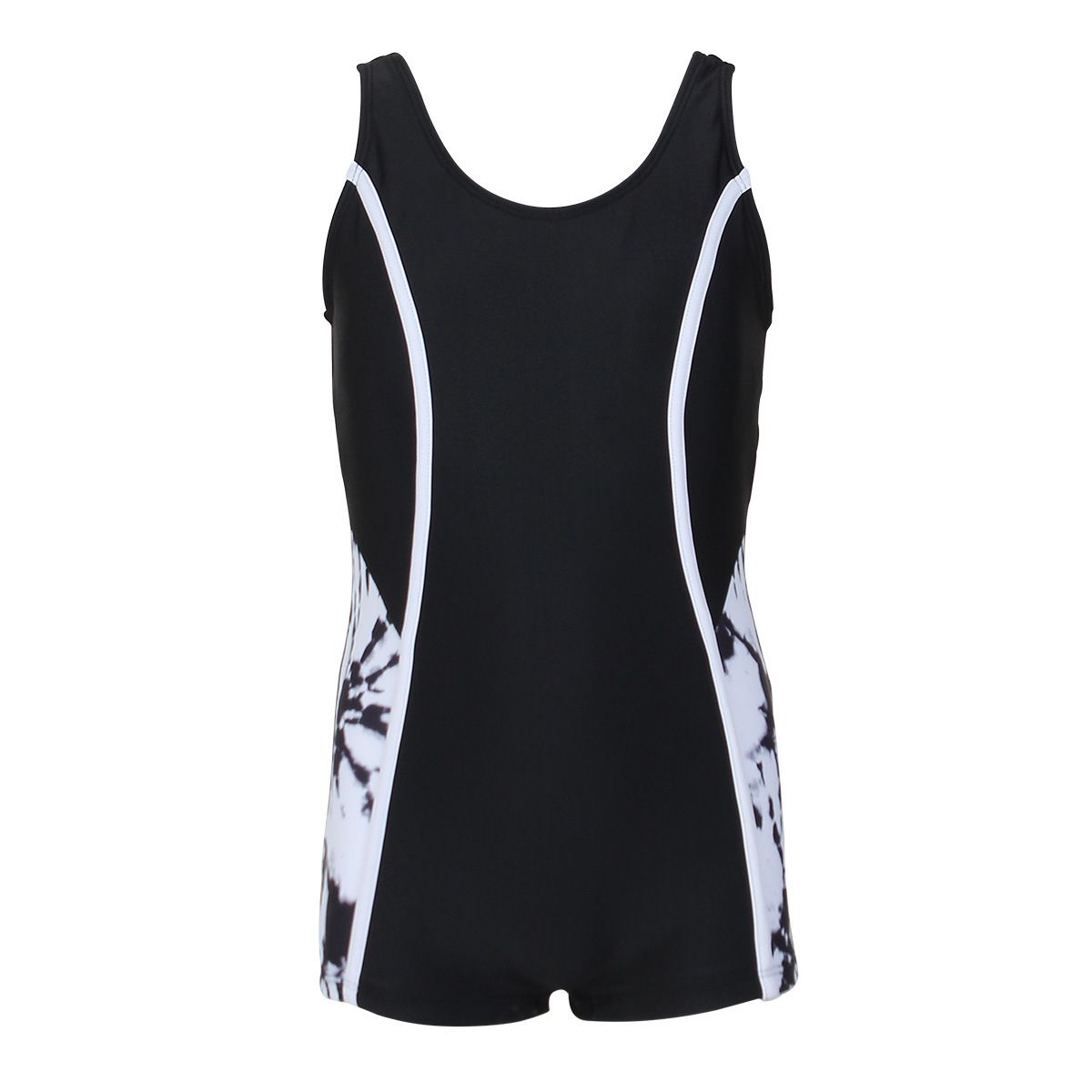 (image for) Girls Sporty One‑Piece Boyleg Swimsuit Color Block Tie‑Dye Kids Competitive Swimwear 130‑160