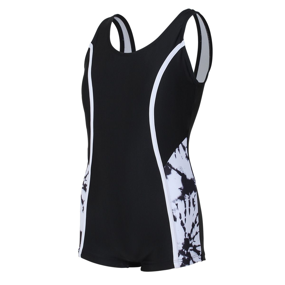 (image for) Girls Sporty One‑Piece Boyleg Swimsuit Color Block Tie‑Dye Kids Competitive Swimwear 130‑160