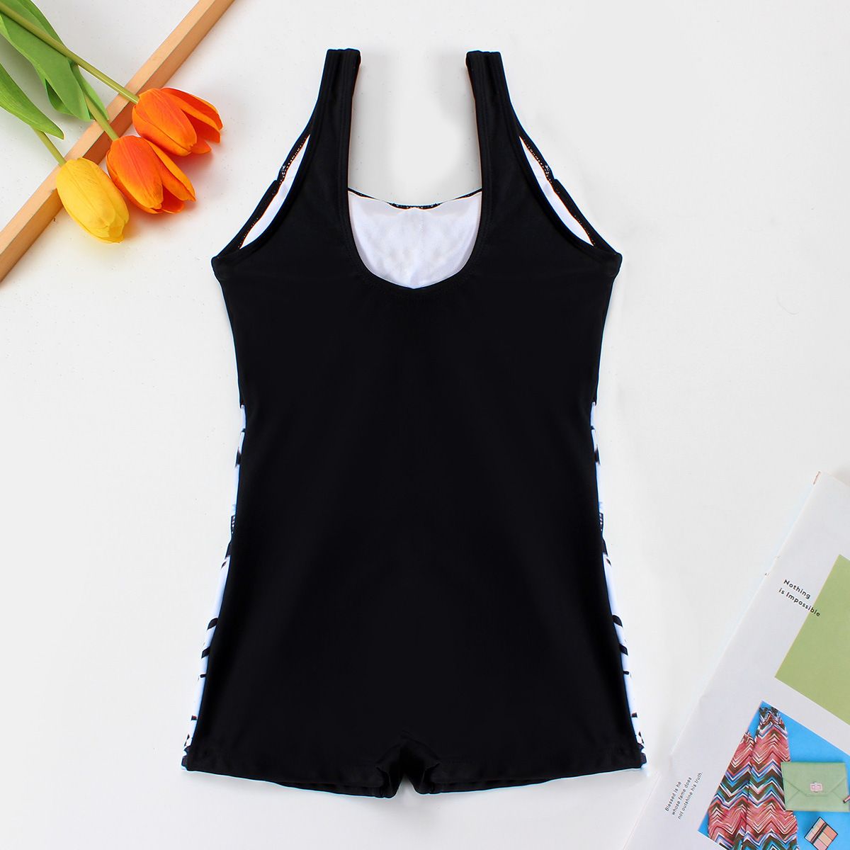 (image for) Girls Sporty One‑Piece Boyleg Swimsuit Color Block Tie‑Dye Kids Competitive Swimwear 130‑160