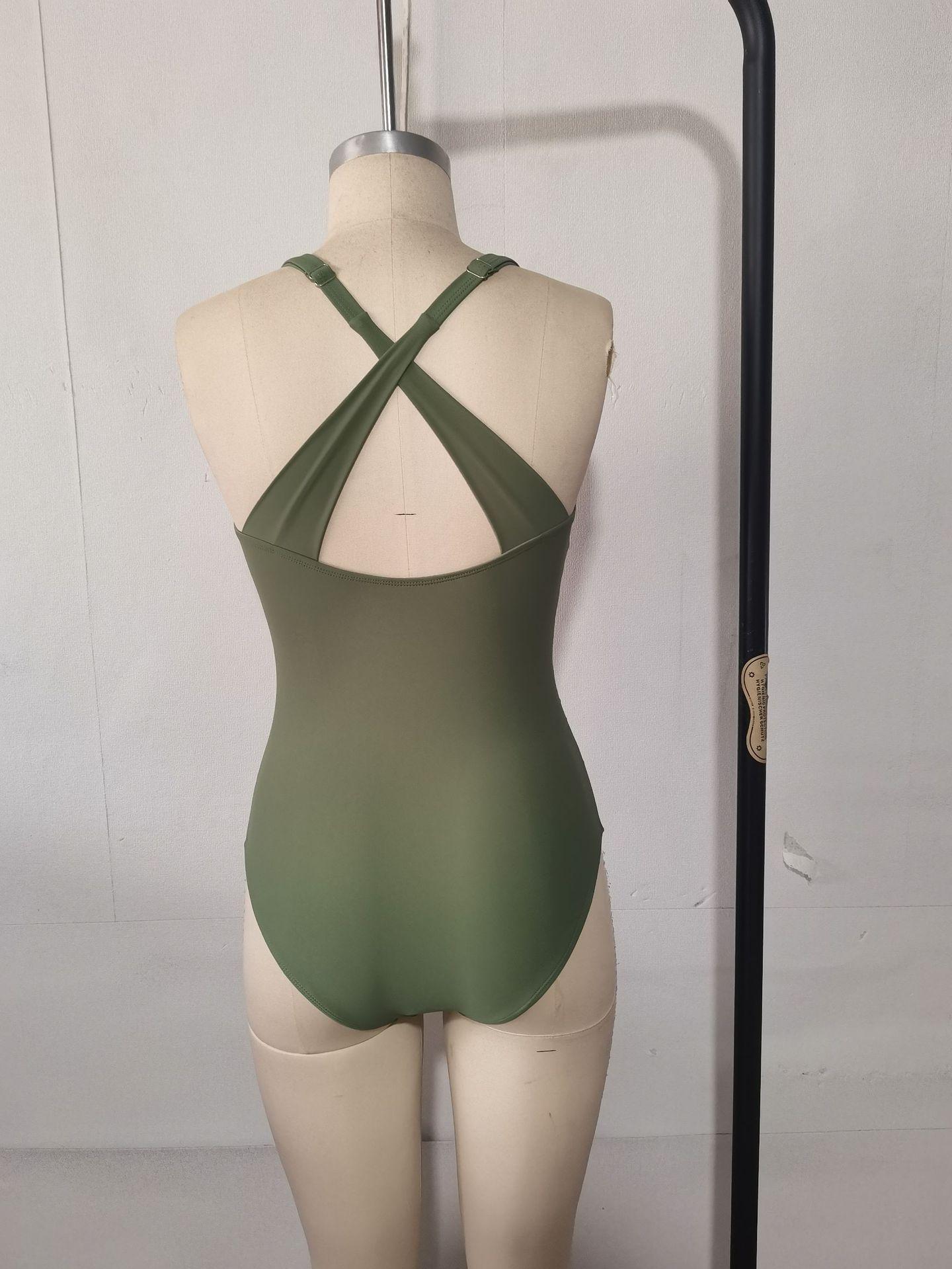 (image for) Women's Solid Color Crisscross Shoulder Strap One-Piece Swimsuit Padded No Underwire Slimming V-Neck Beach Swimwear