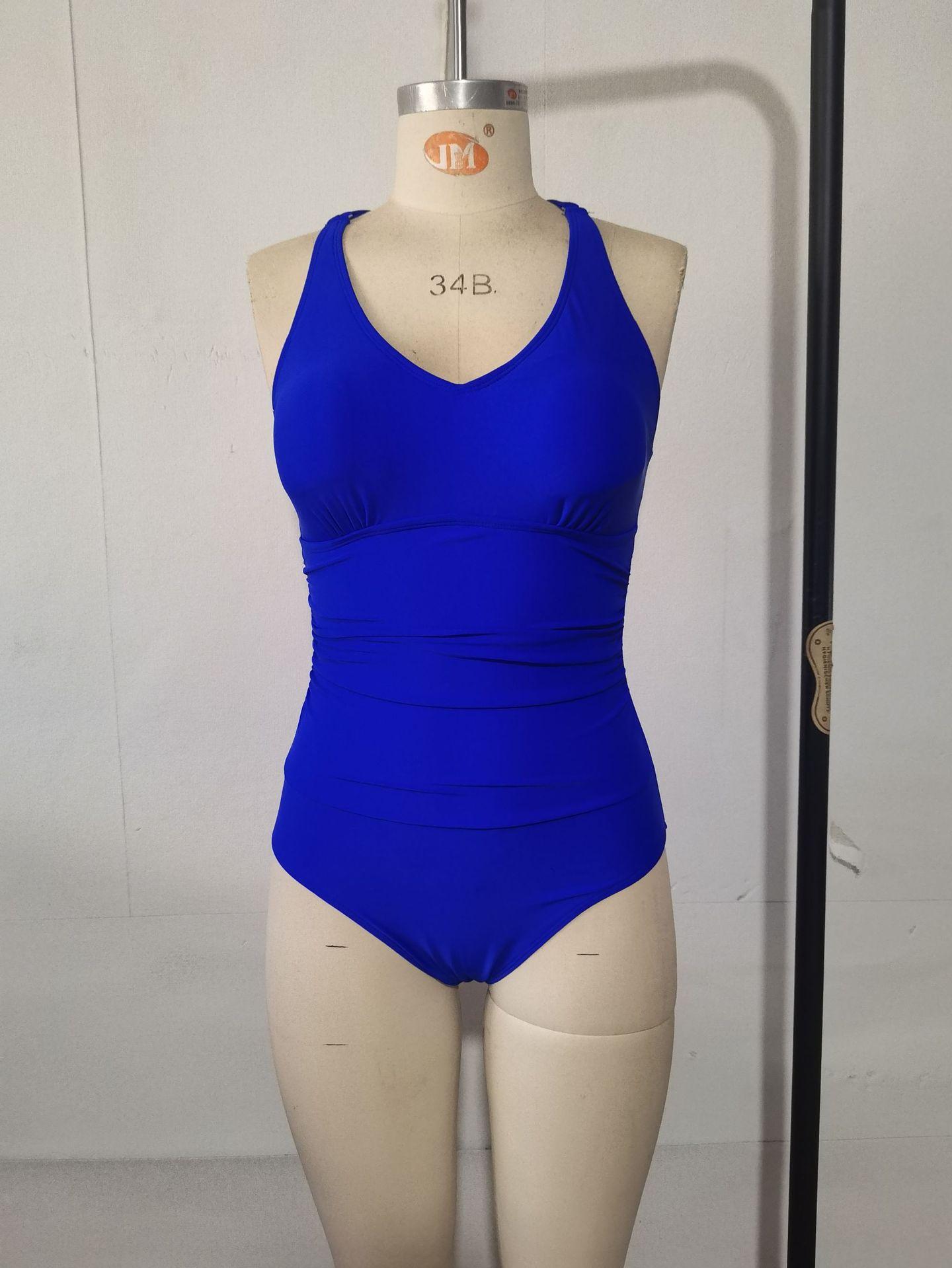 (image for) Women's Solid Color Crisscross Shoulder Strap One-Piece Swimsuit Padded No Underwire Slimming V-Neck Beach Swimwear