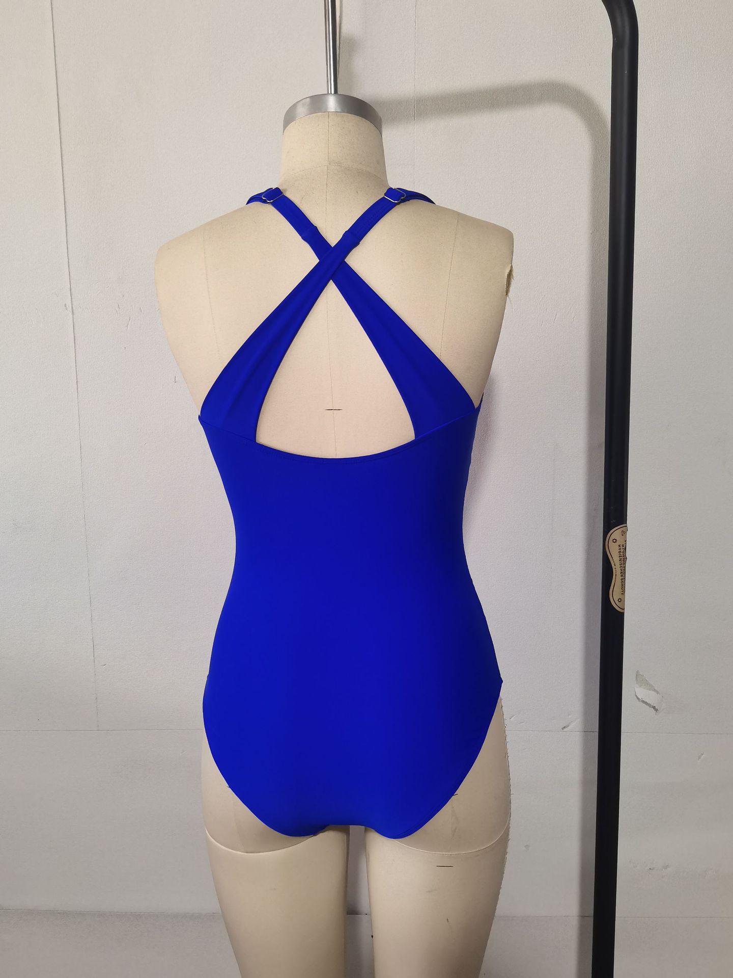 (image for) Women's Solid Color Crisscross Shoulder Strap One-Piece Swimsuit Padded No Underwire Slimming V-Neck Beach Swimwear