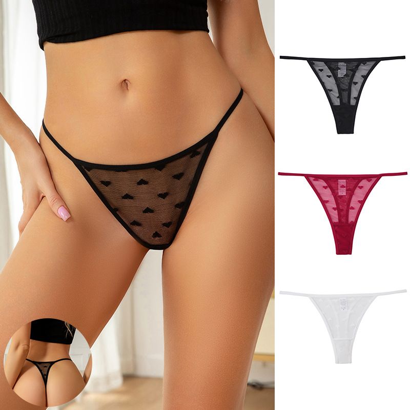 Women Low Rise Heart Dot Mesh Sheer Thong Panties Sexy See Through Breathable Butt Lifting Seamless Romantic Everyday Intimates (image for) Women Low Rise Heart Dot Mesh Sheer Thong Panties Sexy See Through Breathable Butt Lifting Seamless Romantic Everyday Intimates