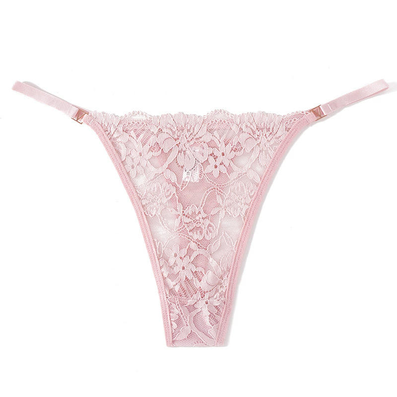 (image for) Women Floral Embroidered Lace Thong Panties Low Rise Breathable Sexy No-Show Intimates