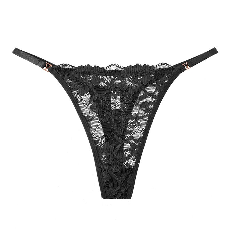 (image for) Women Floral Embroidered Lace Thong Panties Low Rise Breathable Sexy No-Show Intimates