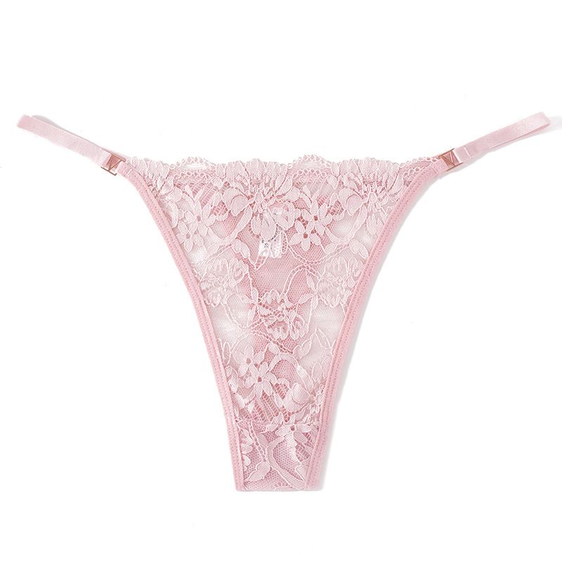 (image for) Women Floral Embroidered Lace Thong Panties Low Rise Breathable Sexy No-Show Intimates