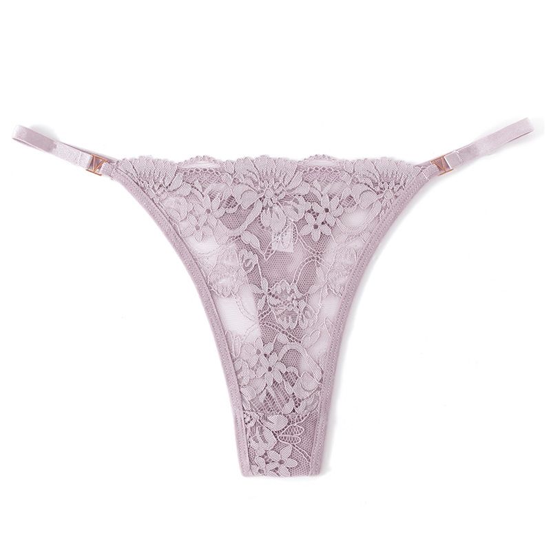 (image for) Women Floral Embroidered Lace Thong Panties Low Rise Breathable Sexy No-Show Intimates