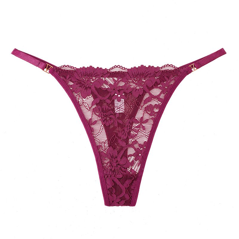 (image for) Women Floral Embroidered Lace Thong Panties Low Rise Breathable Sexy No-Show Intimates