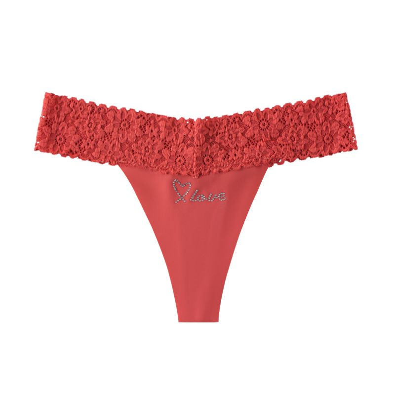 (image for) Women Low Rise Wide Lace Waistband Brief Panties Love Heart Embroidery Seamless Breathable Lightweight Plus Size Everyday Underwear