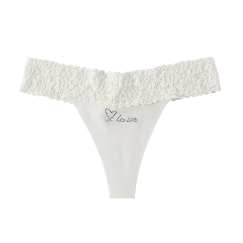 (image for) Women Low Rise Wide Lace Waistband Brief Panties Love Heart Embroidery Seamless Breathable Lightweight Plus Size Everyday Underwear
