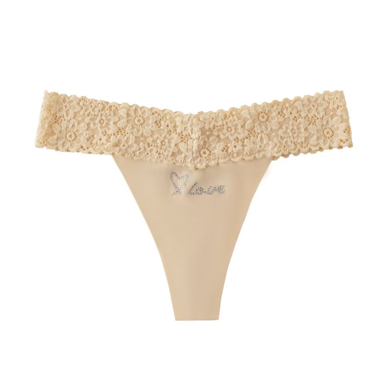 (image for) Women Low Rise Wide Lace Waistband Brief Panties Love Heart Embroidery Seamless Breathable Lightweight Plus Size Everyday Underwear