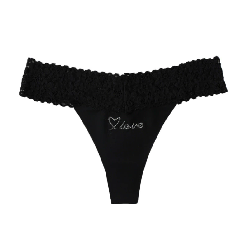 (image for) Women Low Rise Wide Lace Waistband Brief Panties Love Heart Embroidery Seamless Breathable Lightweight Plus Size Everyday Underwear