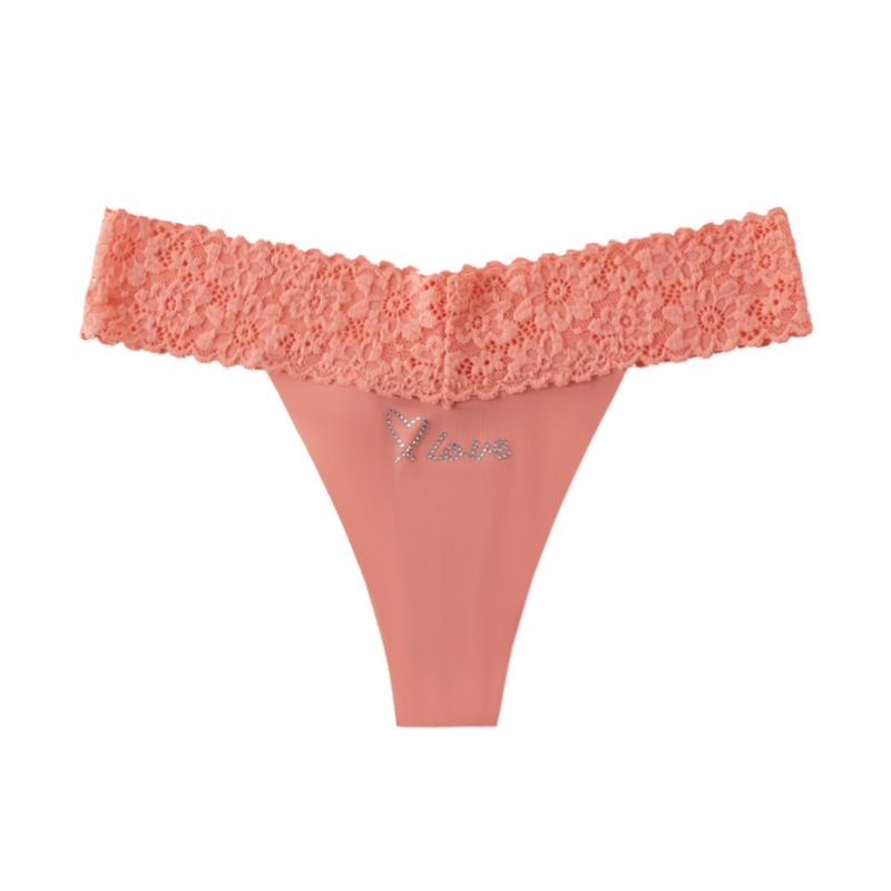 (image for) Women Low Rise Wide Lace Waistband Brief Panties Love Heart Embroidery Seamless Breathable Lightweight Plus Size Everyday Underwear