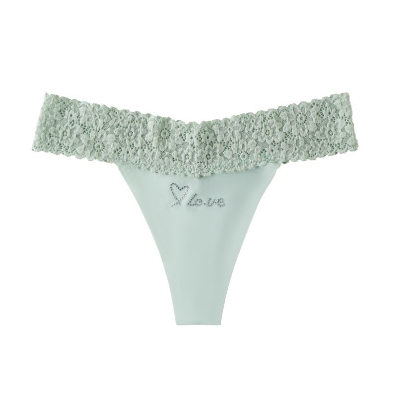(image for) Women Low Rise Wide Lace Waistband Brief Panties Love Heart Embroidery Seamless Breathable Lightweight Plus Size Everyday Underwear