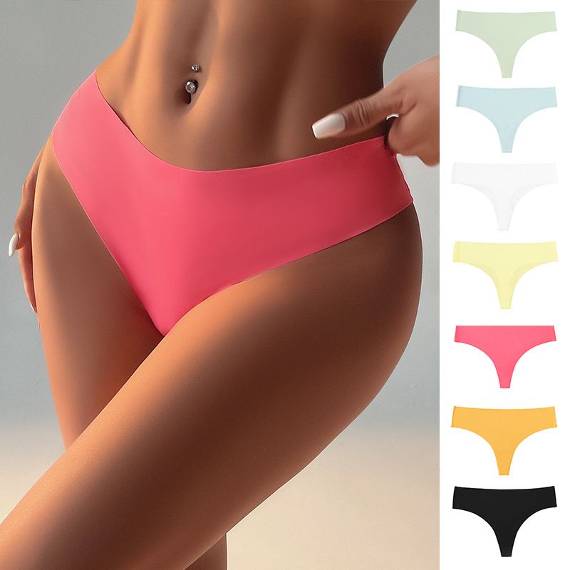 Women Low Rise One-Piece Seamless Ice Silk Thong Panties Cotton Crotch Breathable Sport Sexy No-Show Everyday Intimates (image for) Women Low Rise One-Piece Seamless Ice Silk Thong Panties Cotton Crotch Breathable Sport Sexy No-Show Everyday Intimates