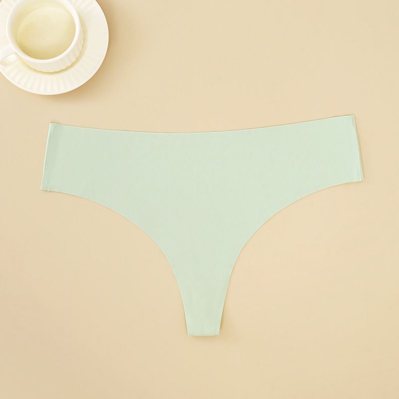 (image for) Women Low Rise One-Piece Seamless Ice Silk Thong Panties Cotton Crotch Breathable Sport Sexy No-Show Everyday Intimates