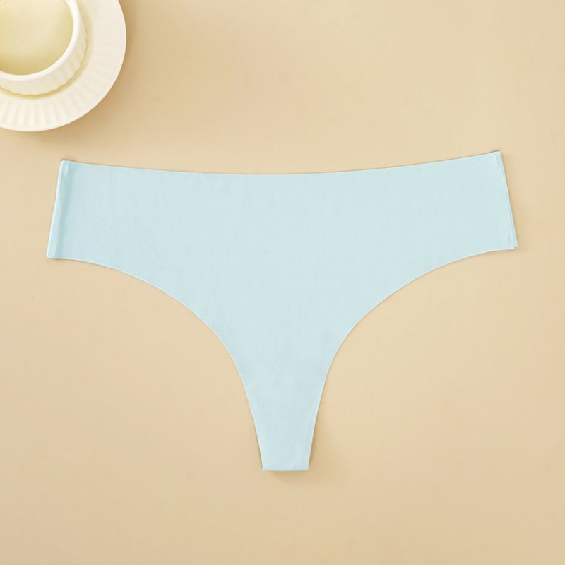 (image for) Women Low Rise One-Piece Seamless Ice Silk Thong Panties Cotton Crotch Breathable Sport Sexy No-Show Everyday Intimates