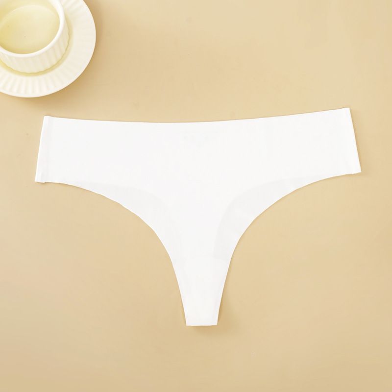 (image for) Women Low Rise One-Piece Seamless Ice Silk Thong Panties Cotton Crotch Breathable Sport Sexy No-Show Everyday Intimates