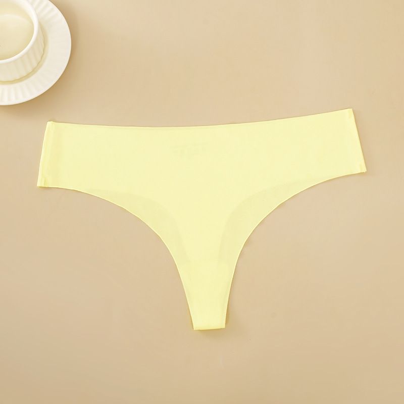 (image for) Women Low Rise One-Piece Seamless Ice Silk Thong Panties Cotton Crotch Breathable Sport Sexy No-Show Everyday Intimates