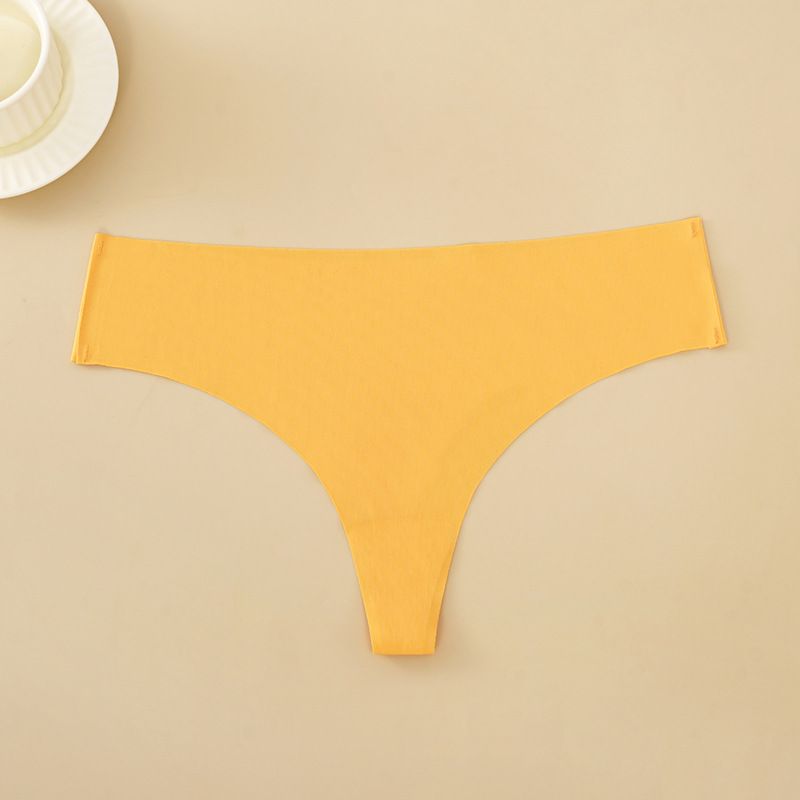 (image for) Women Low Rise One-Piece Seamless Ice Silk Thong Panties Cotton Crotch Breathable Sport Sexy No-Show Everyday Intimates