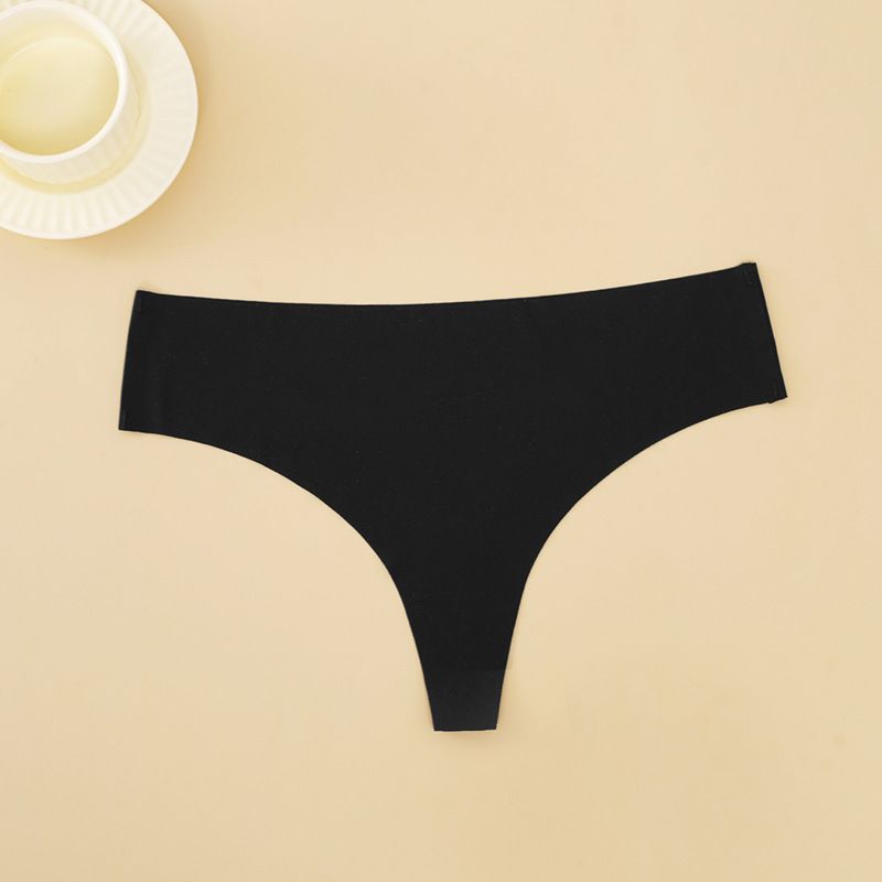 (image for) Women Low Rise One-Piece Seamless Ice Silk Thong Panties Cotton Crotch Breathable Sport Sexy No-Show Everyday Intimates