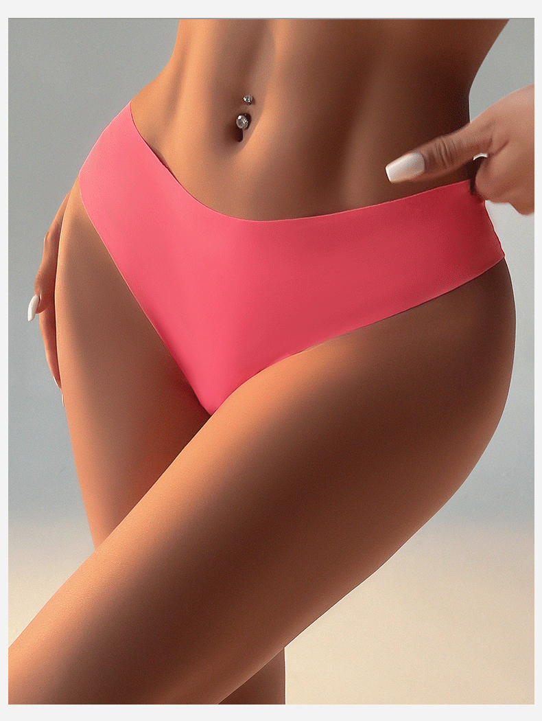 (image for) Women Low Rise One-Piece Seamless Ice Silk Thong Panties Cotton Crotch Breathable Sport Sexy No-Show Everyday Intimates