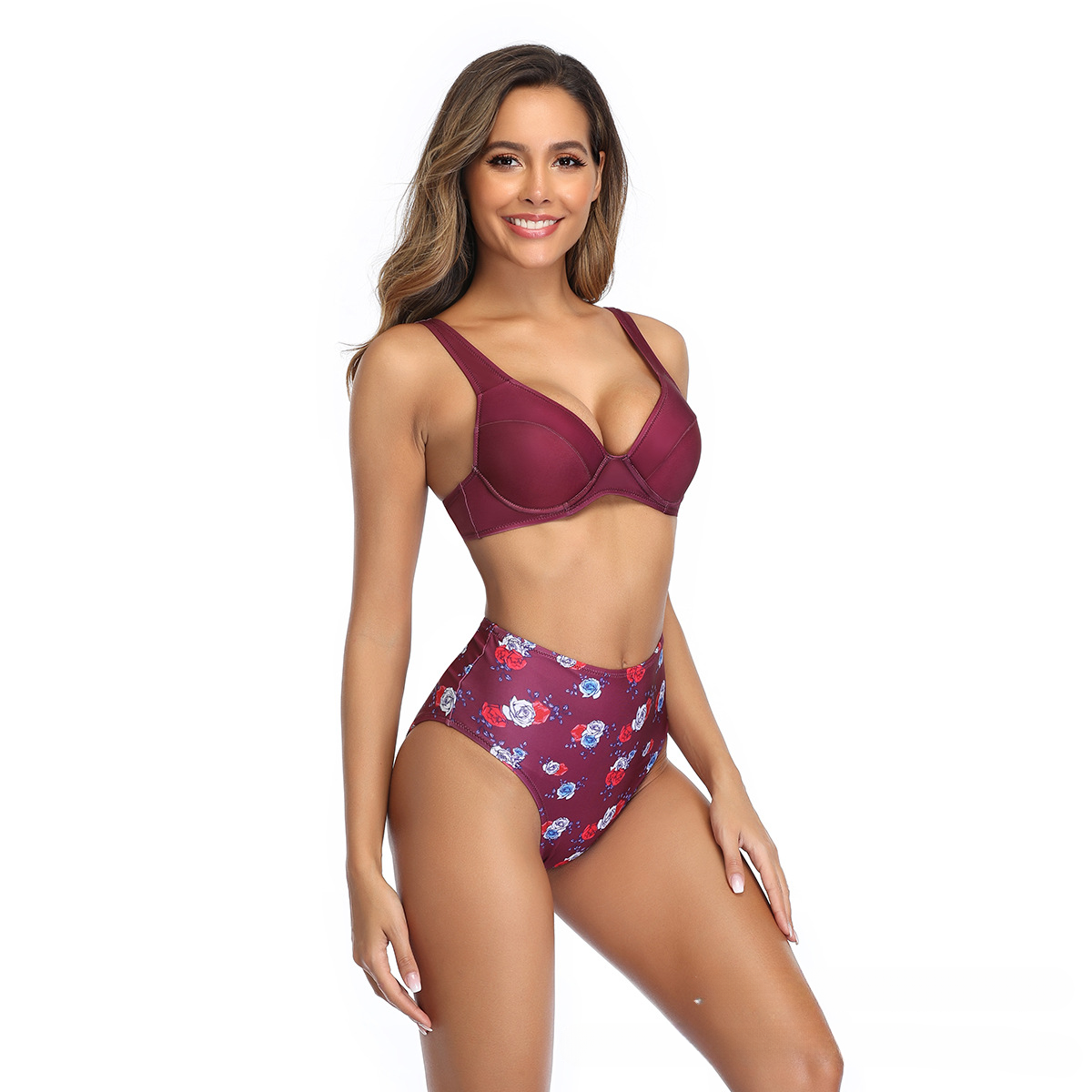 New swimsuit Bikini fashion printed strip support bikini high waisted swimsuit