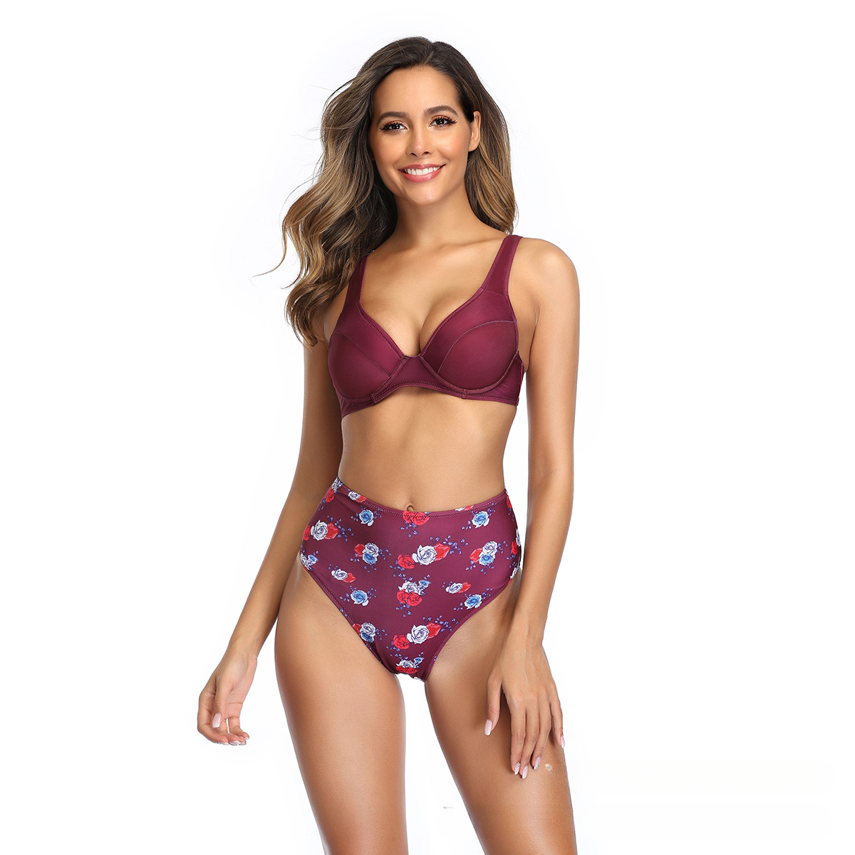 New swimsuit Bikini fashion printed strip support bikini high waisted swimsuit