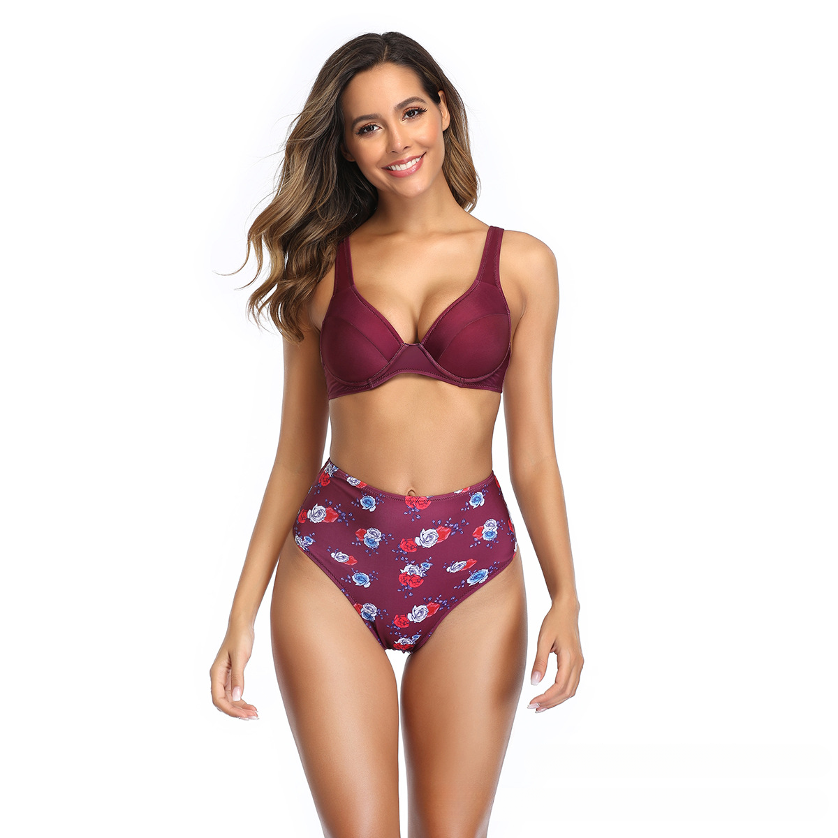 New swimsuit Bikini fashion printed strip support bikini high waisted swimsuit