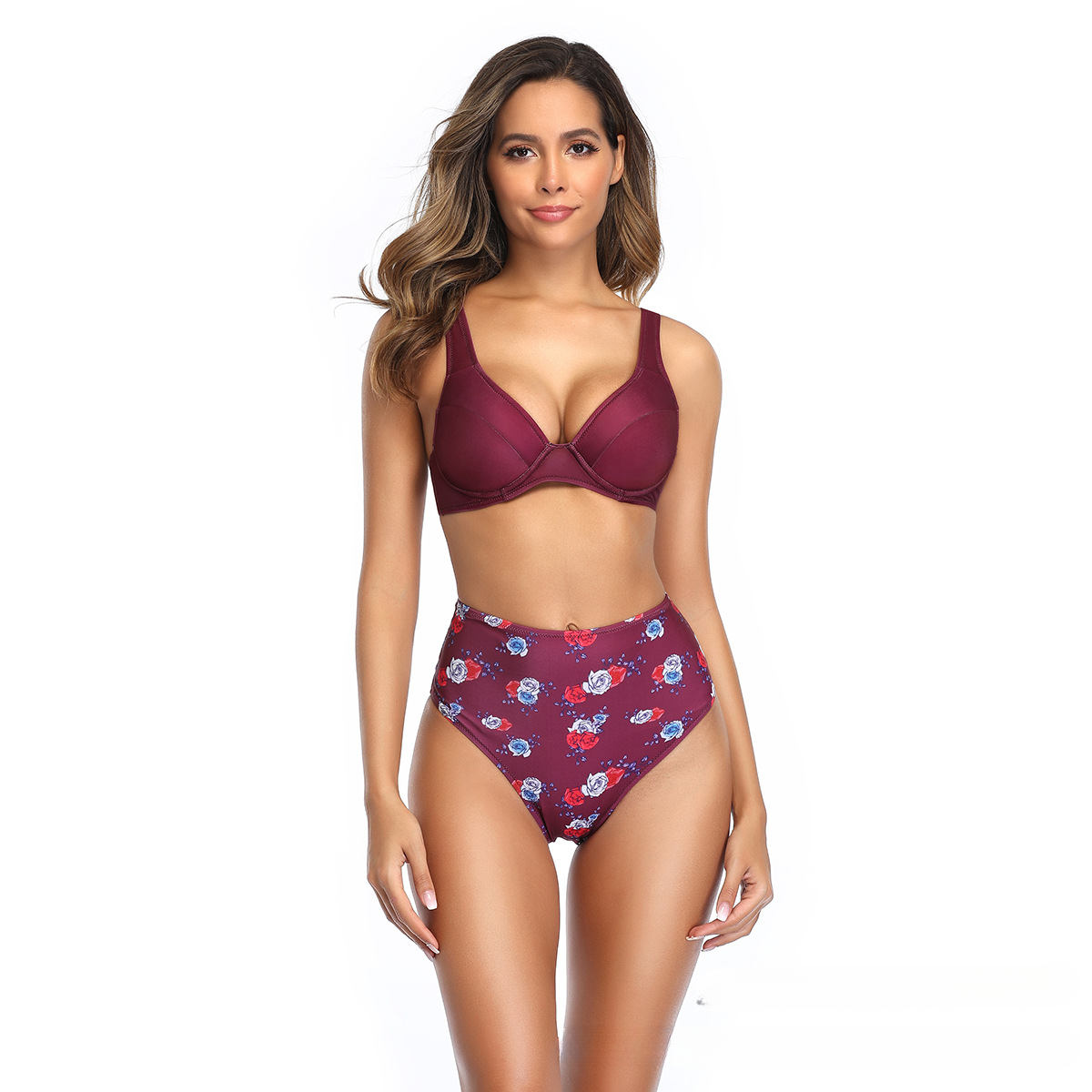 New swimsuit Bikini fashion printed strip support bikini high waisted swimsuit