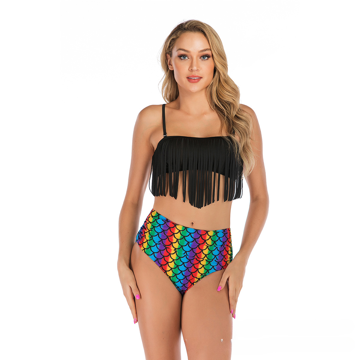 New women's swimsuit with split body tassel and sexy printed swimsuit