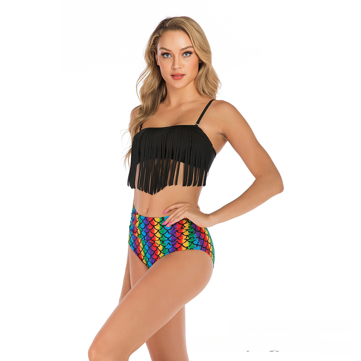 New women's swimsuit with split body tassel and sexy printed swimsuit