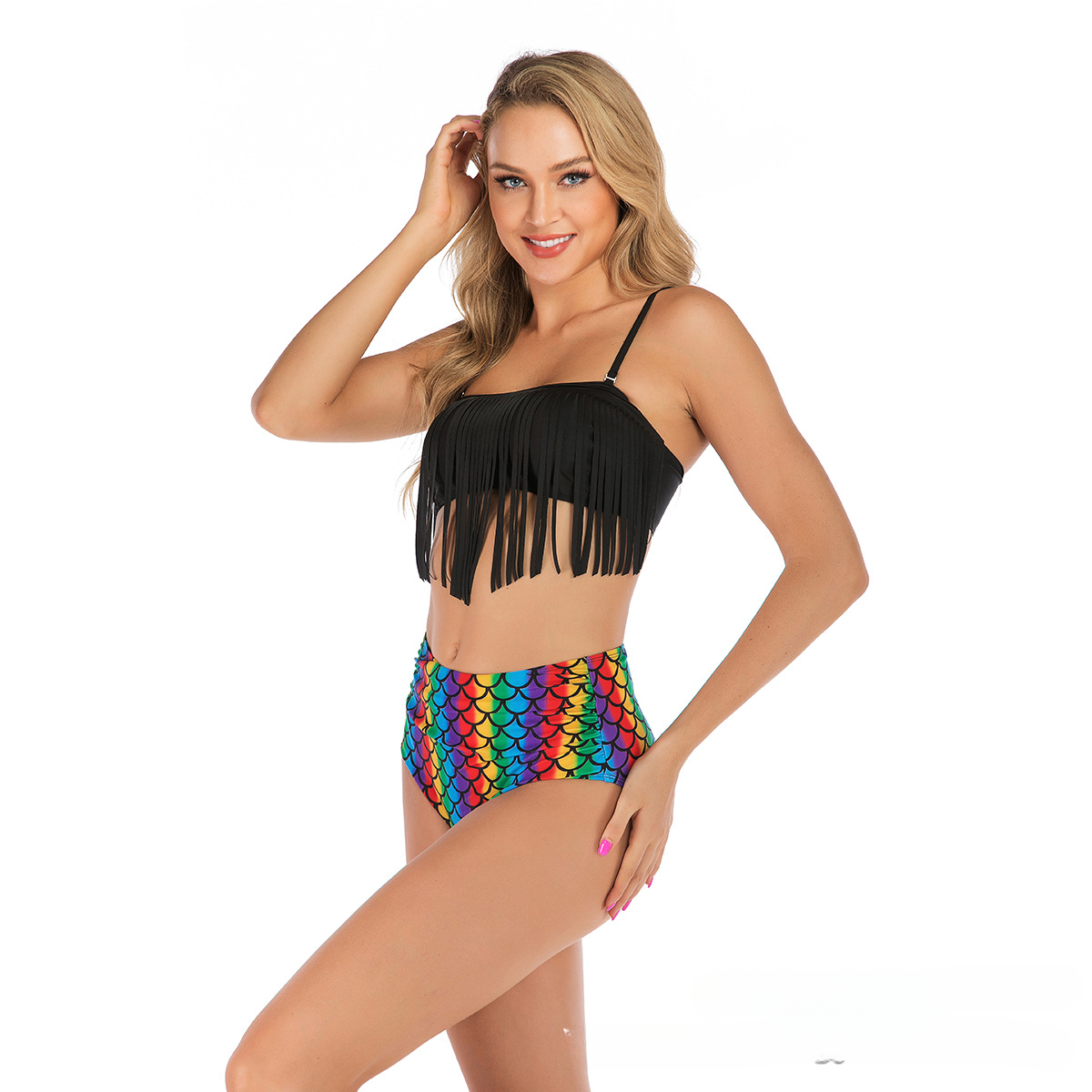 New women's swimsuit with split body tassel and sexy printed swimsuit