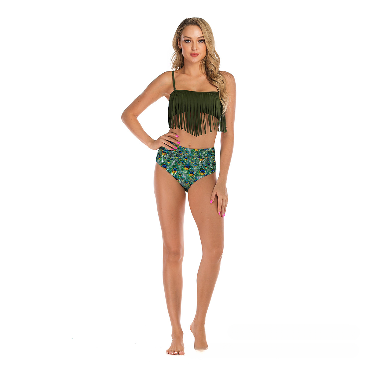 New women's swimsuit with split body tassel and sexy printed swimsuit