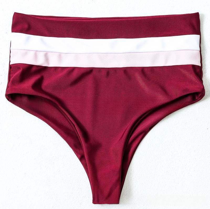 New women's split sexy multi-color bikini striped color blocked high waisted swimsuit