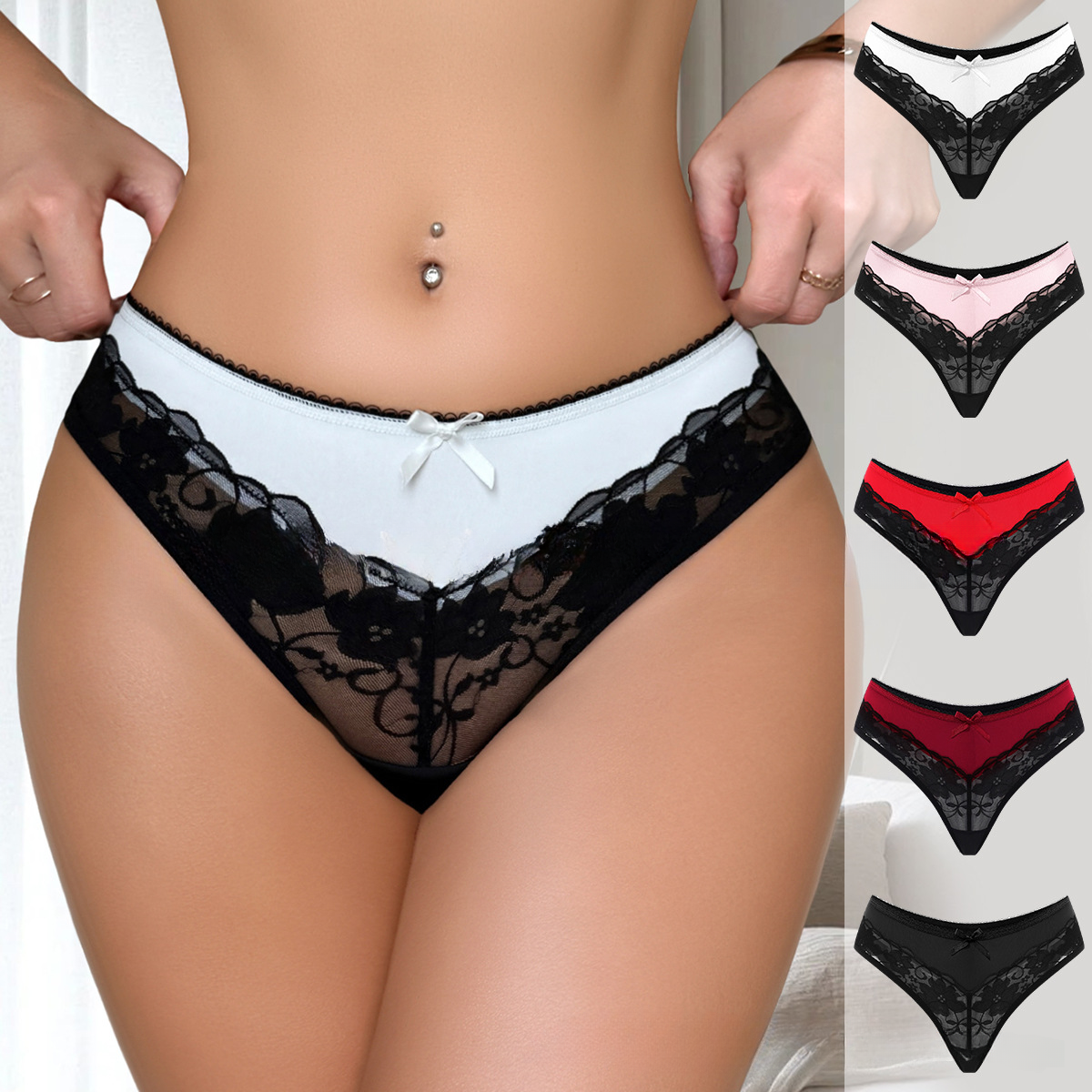 New style spliced lace women's underwear, soft and breathable, sexy cotton crotch, low-waisted briefs, panties
