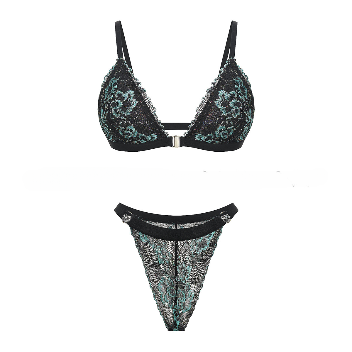 New Women's Triangle Cup Lace Lace Detachable Strap Low Waist Underwear Set
