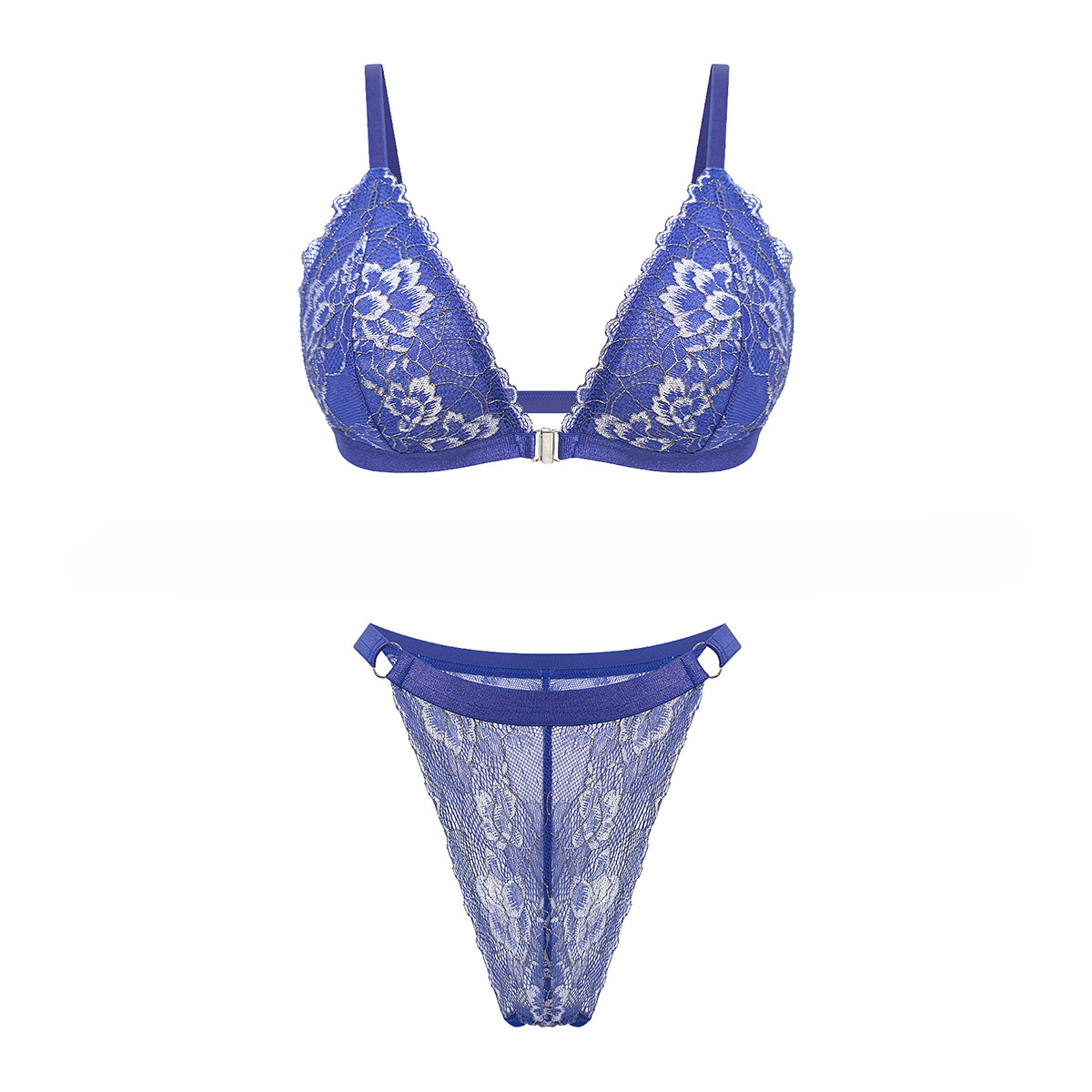 New Women's Triangle Cup Lace Lace Detachable Strap Low Waist Underwear Set