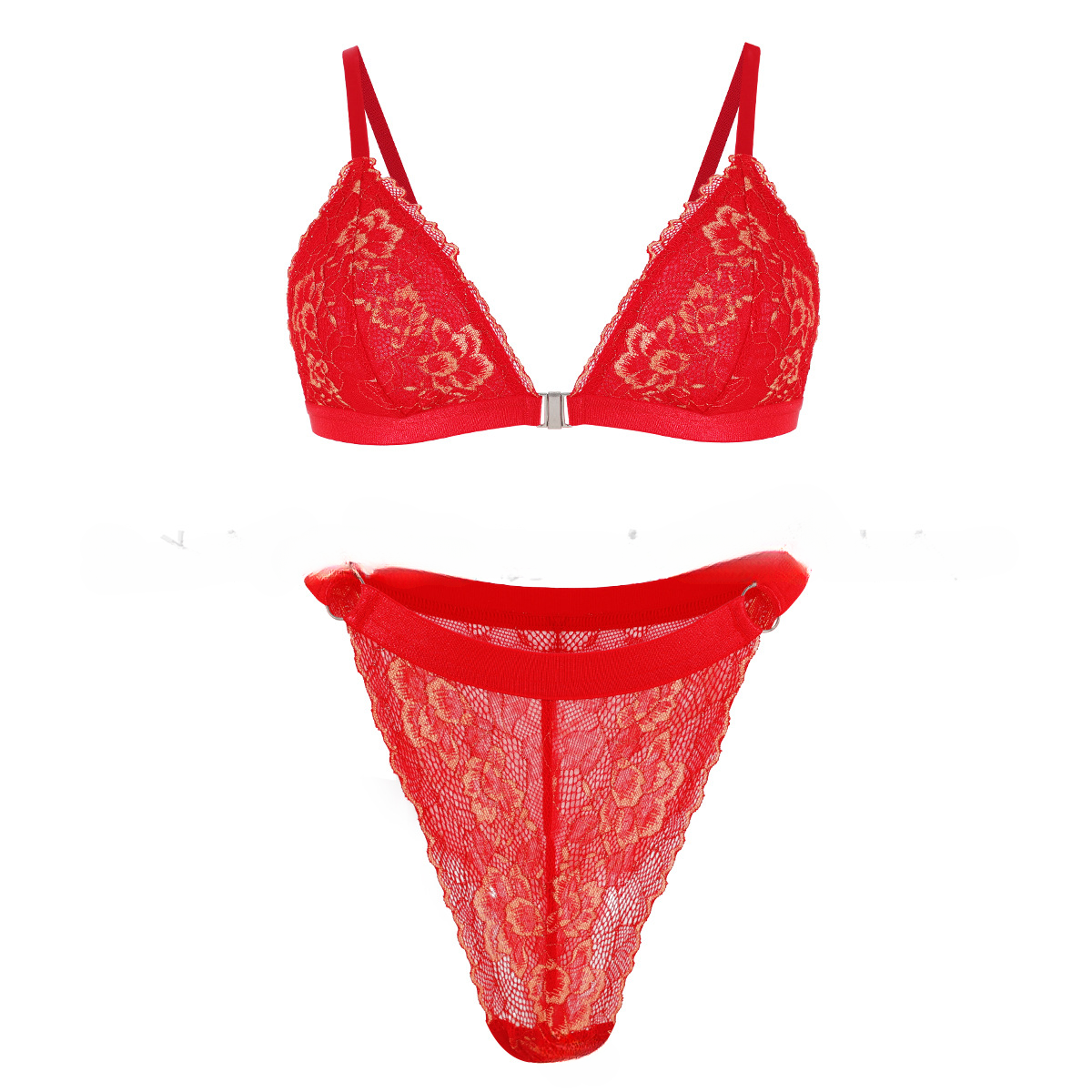 New Women's Triangle Cup Lace Lace Detachable Strap Low Waist Underwear Set