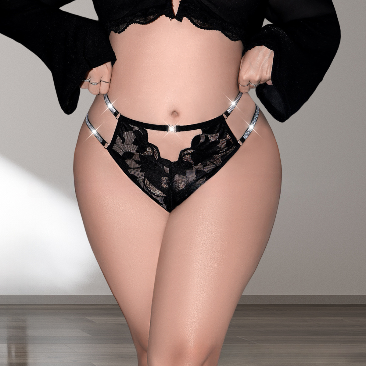 Large underwear lace hollow out women's low waist sexy seductive thong