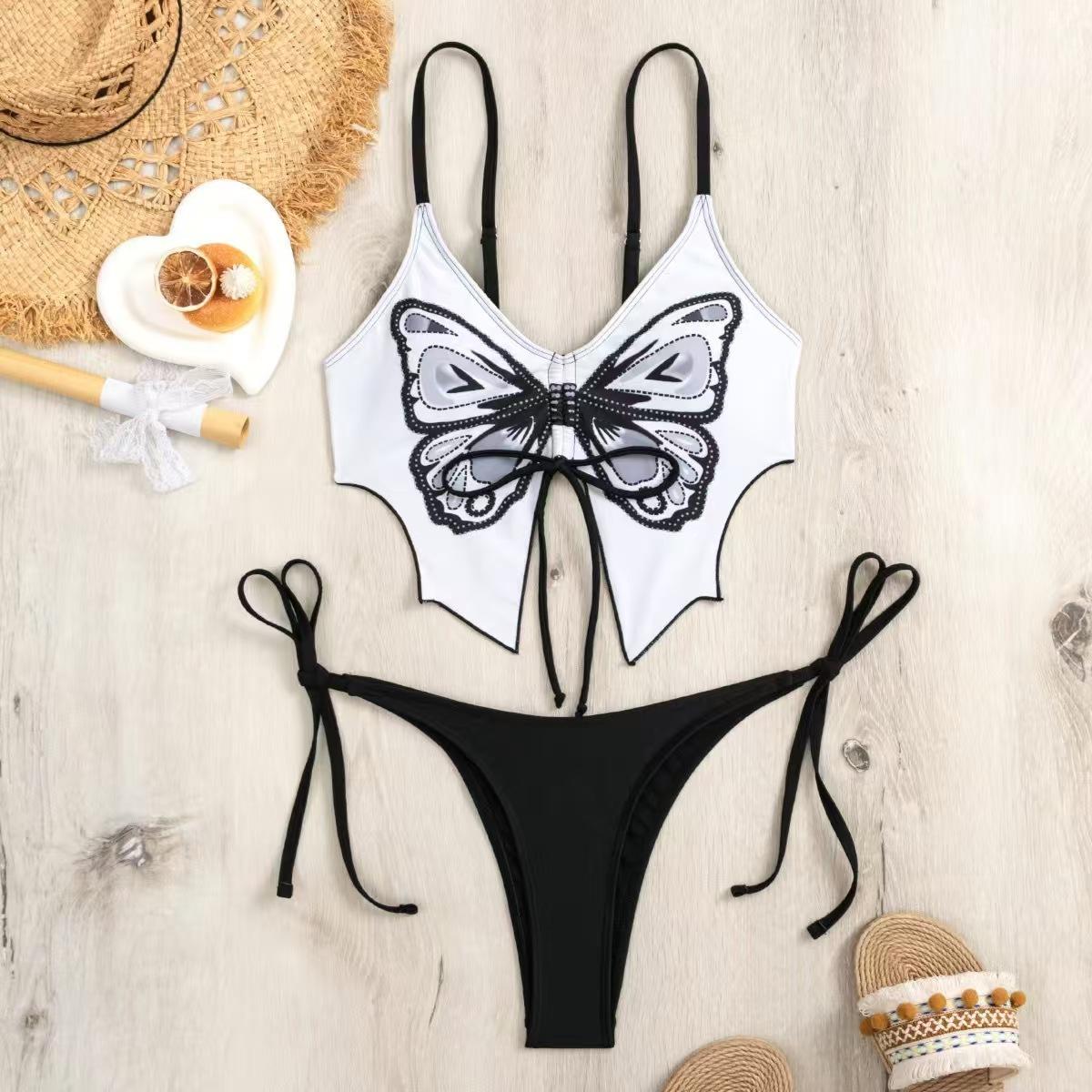 (image for) Women Butterfly Print Push Up Bikini Set, Tie Side Sexy Two Piece Swimsuit with Padded Cups, Beach Vacation Bathing Suit 6 Colors S-XL