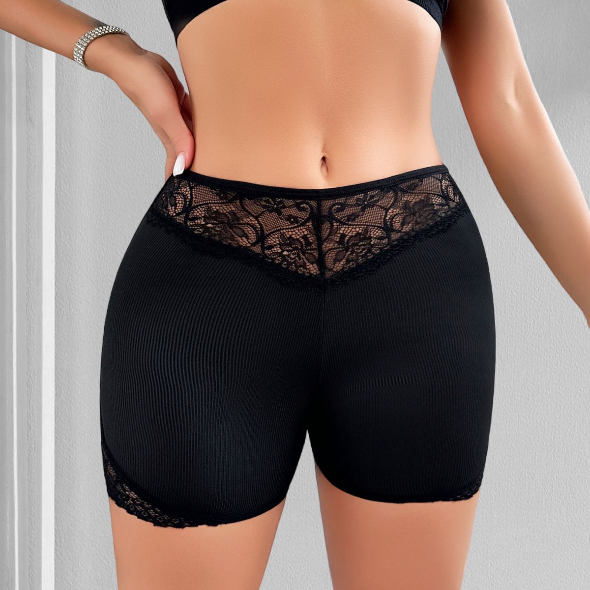 (image for) Women's Mid Waist Butt Lifting Boyshort Shaper Lace Trim Tummy Control Slimming Seamless Waistband Body Shaping Intimate Short