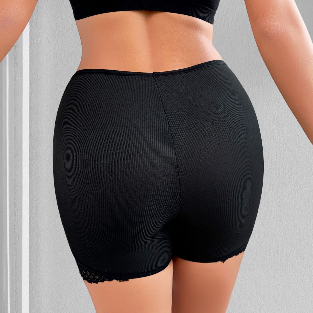 (image for) Women's Mid Waist Butt Lifting Boyshort Shaper Lace Trim Tummy Control Slimming Seamless Waistband Body Shaping Intimate Short