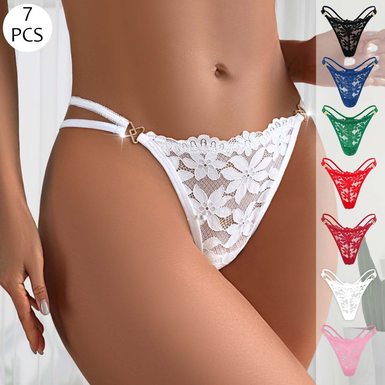 (image for) Women's Floral Lace Low Rise Thong with Metal Ring Detail Breathable Cotton Gusset Seamless Comfort Everyday Intimate Panty