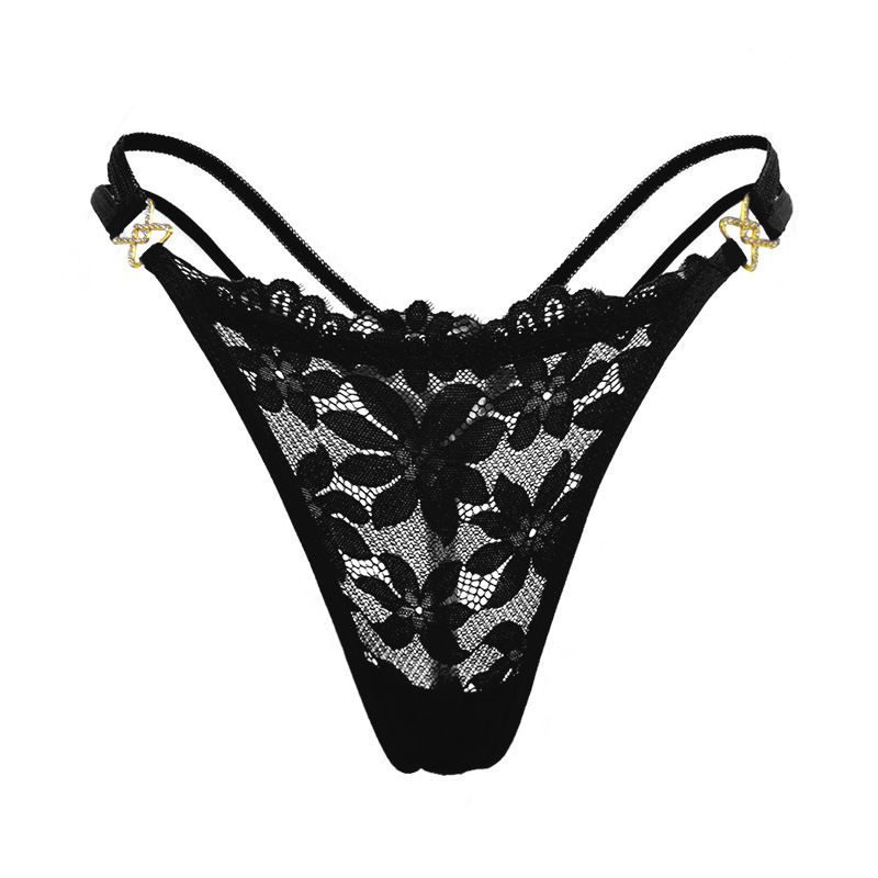 (image for) Women's Floral Lace Low Rise Thong with Metal Ring Detail Breathable Cotton Gusset Seamless Comfort Everyday Intimate Panty